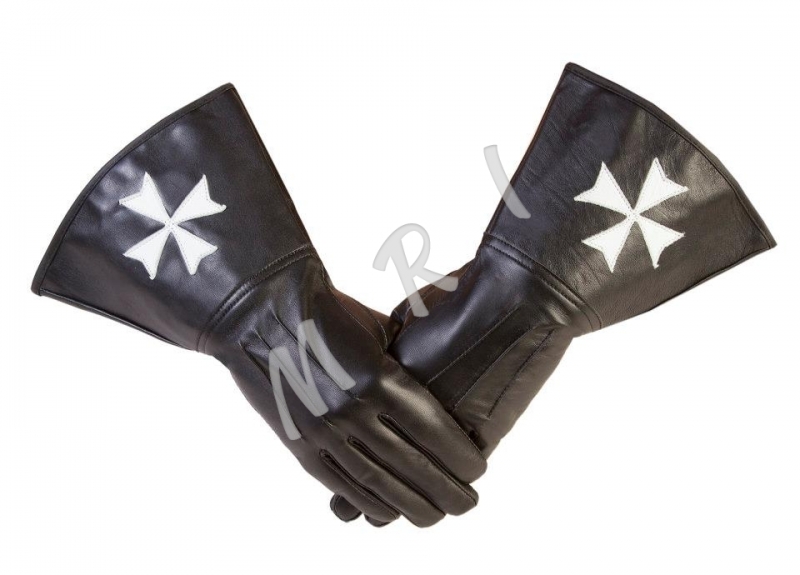 Black leather Gauntlets â€“ White Templar Cross